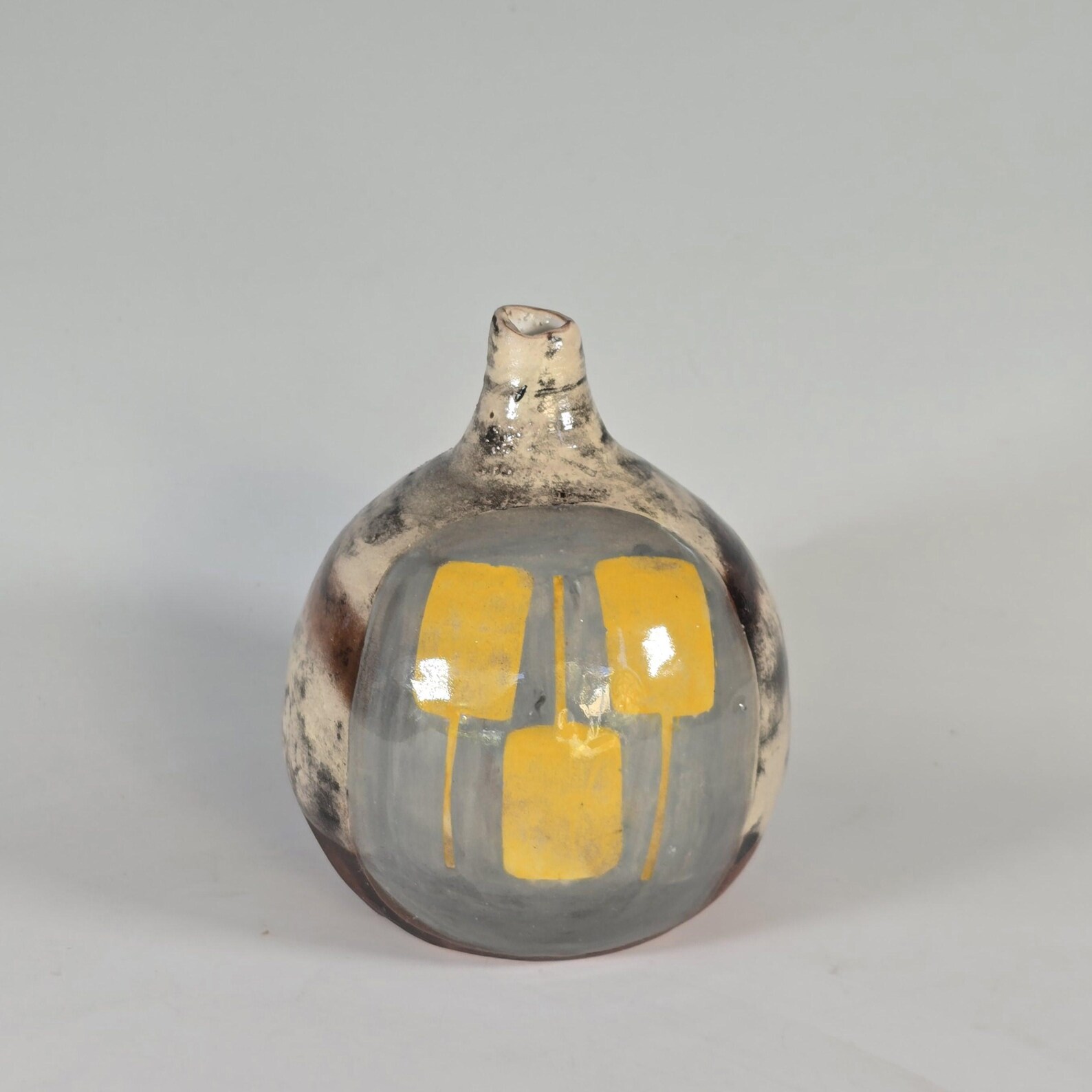Hand-painted mid-century modern ceramic bottle vase