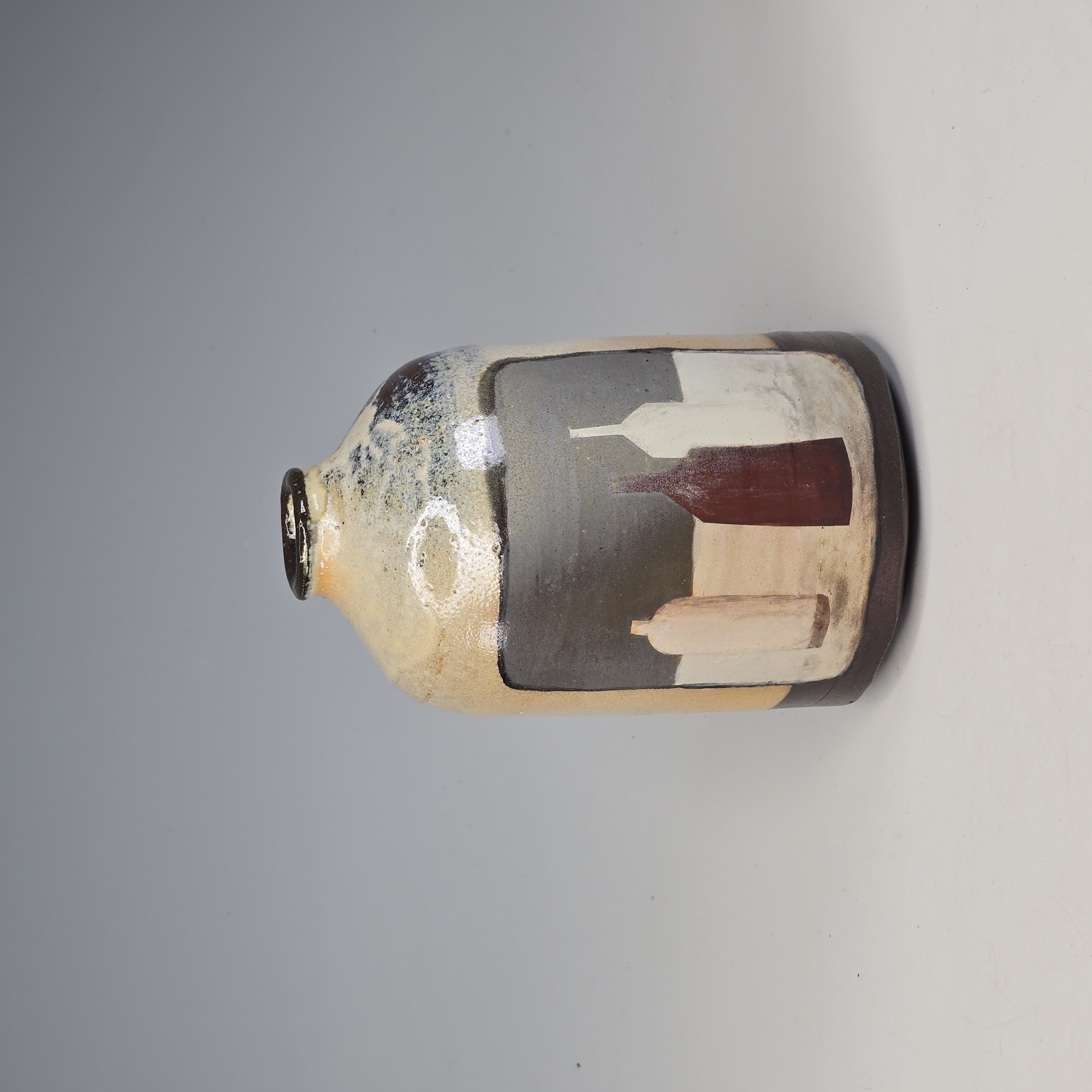 Hand-painted mid-century modern ceramic bottle vase
