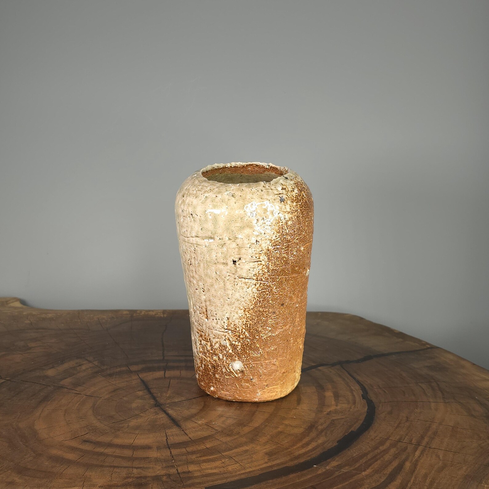 Wood- and soda-fired vase in Shigaraki clay