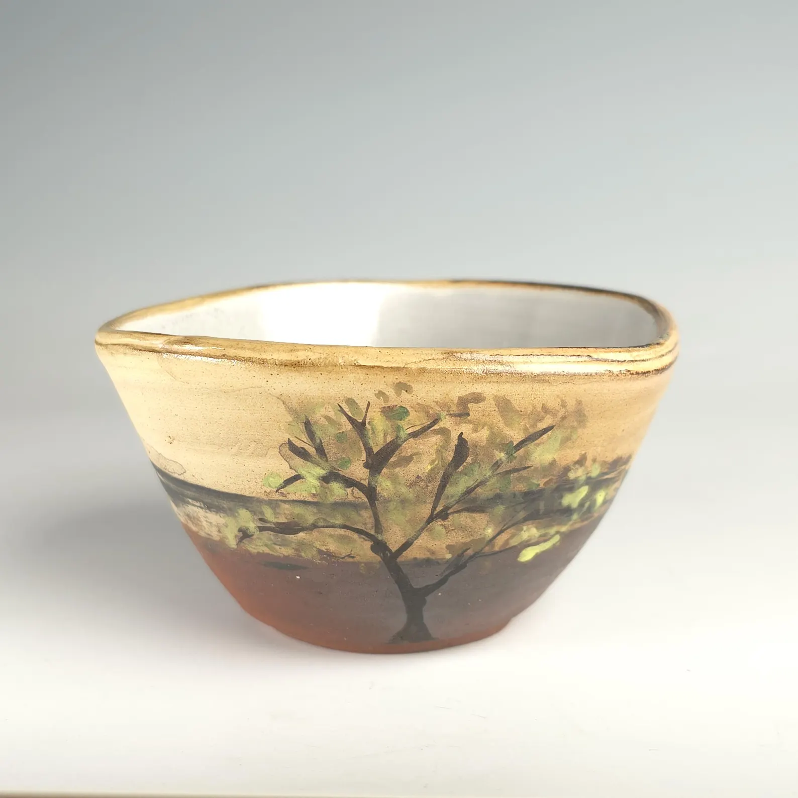 Soda-Fired Hand-Painted Tree Ceramic Bowl - One of a Kind