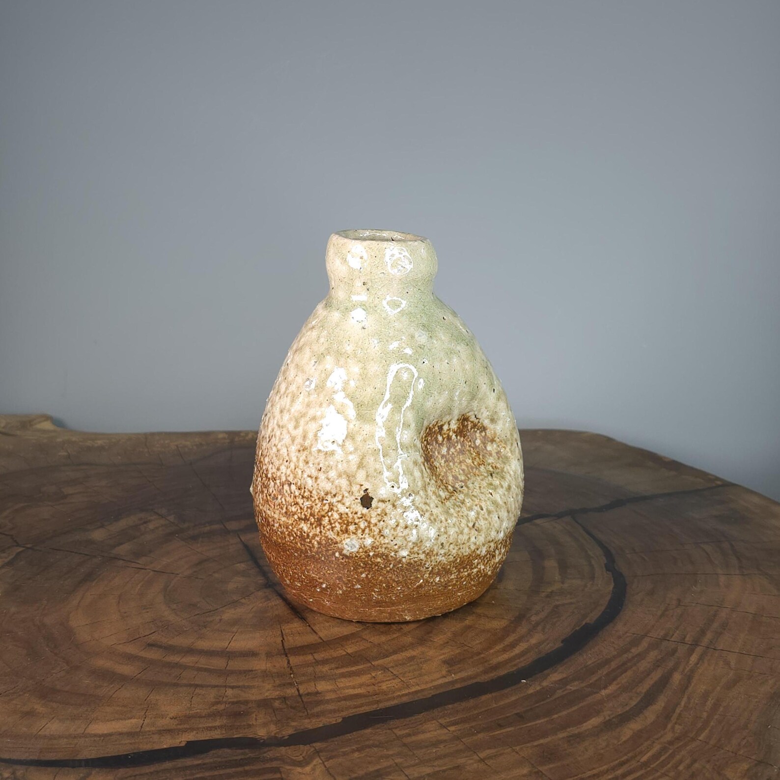 Sculptural tokkuri sake bottle in soda-fired ceramic
